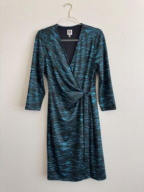 Anne Klein Faux Wrap Knit Printed Dress Size Medium